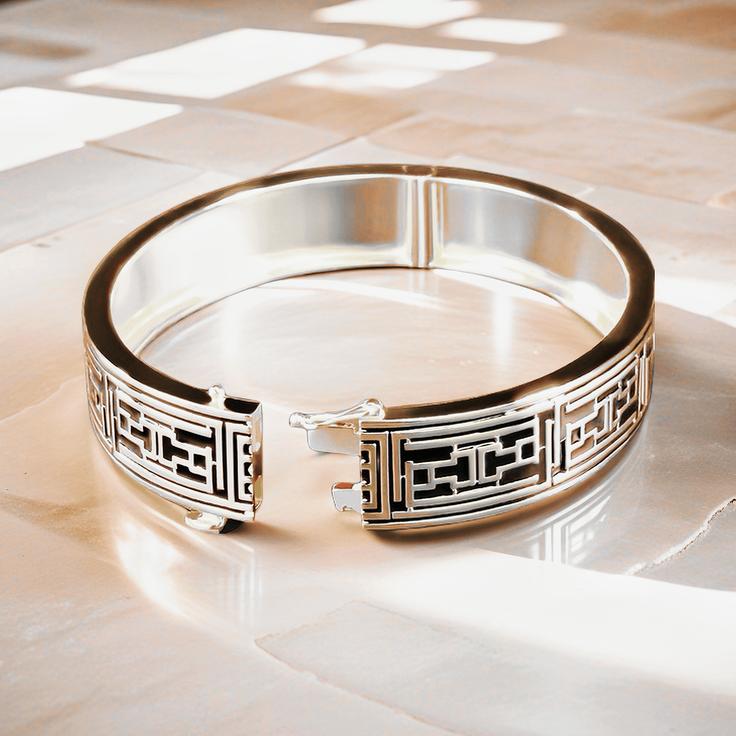 Greek Key Enamel 925 Sterling Silver/9k/14k/18k Gold Bangle(Item No. GB0013)