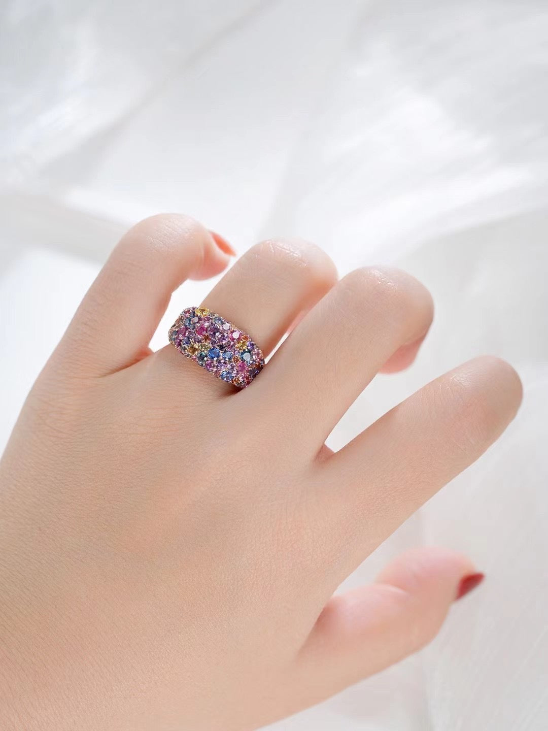 Monet's Garden Rainbow Sapphire 18k Gold Ring (Item No. SA053)