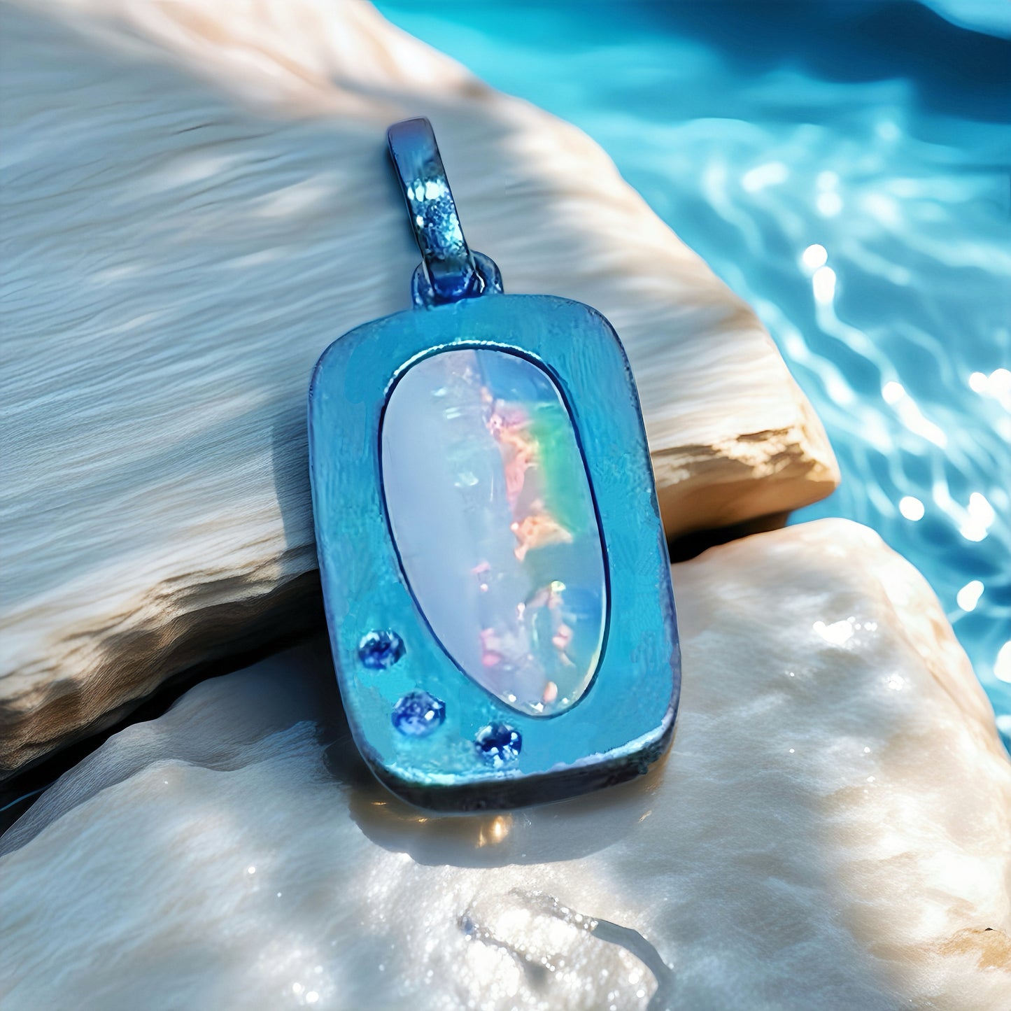 Anodized Titanium Ocean Blue Opal Pendant (Item No. TA005)