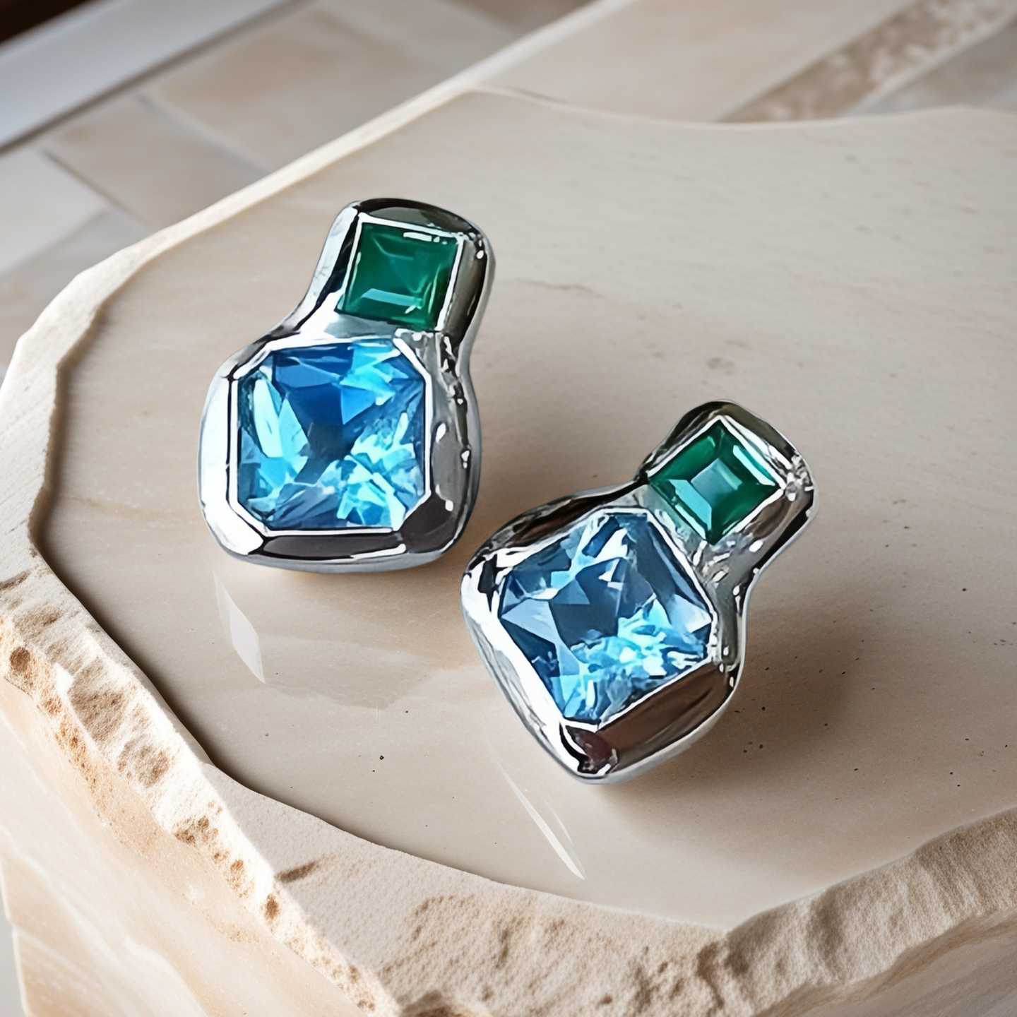 Vintage Gold Aquamarine Crystal Opal Earring (Item No. VT069)