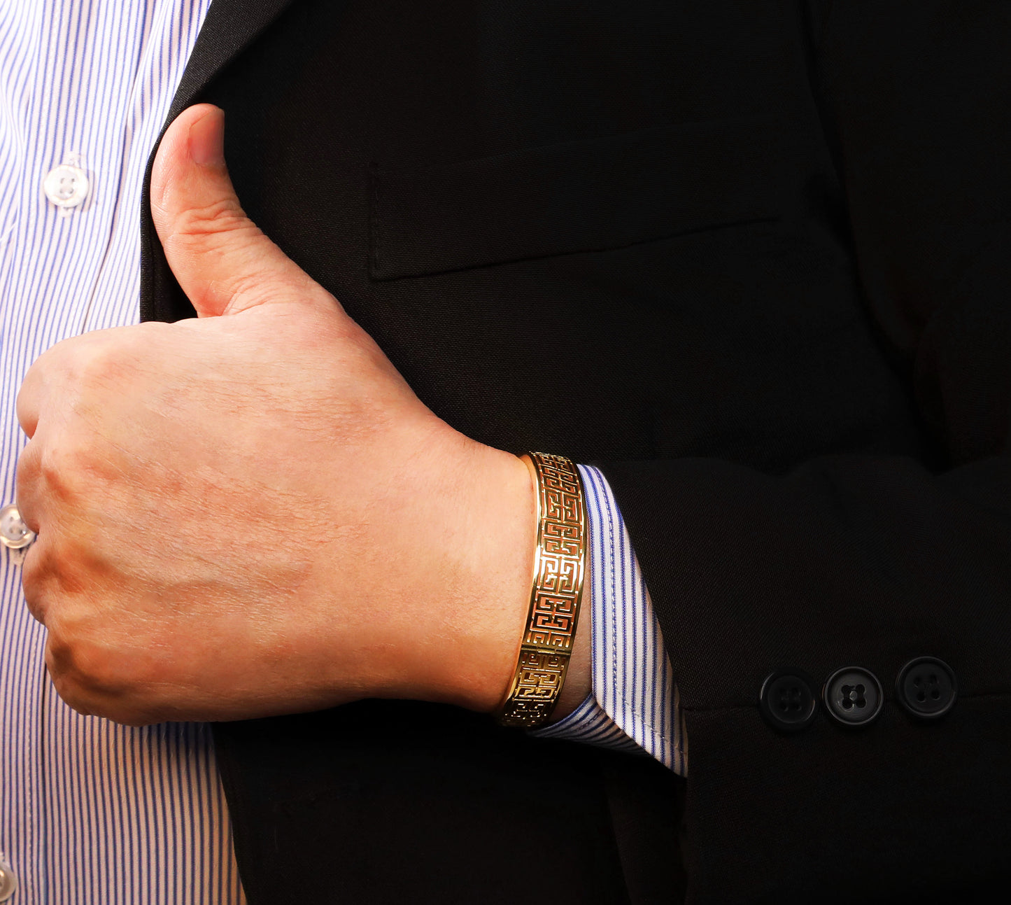 Greek Key Hollow Sterling Silver/9k/14k/18k Gold Bangle(Item No. GB0019)