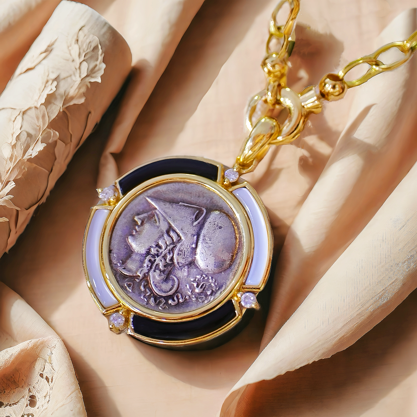 Athena Pegasus Ancient Greek Coin Medallion 18k Gold Pendant (Item No. COIN078)