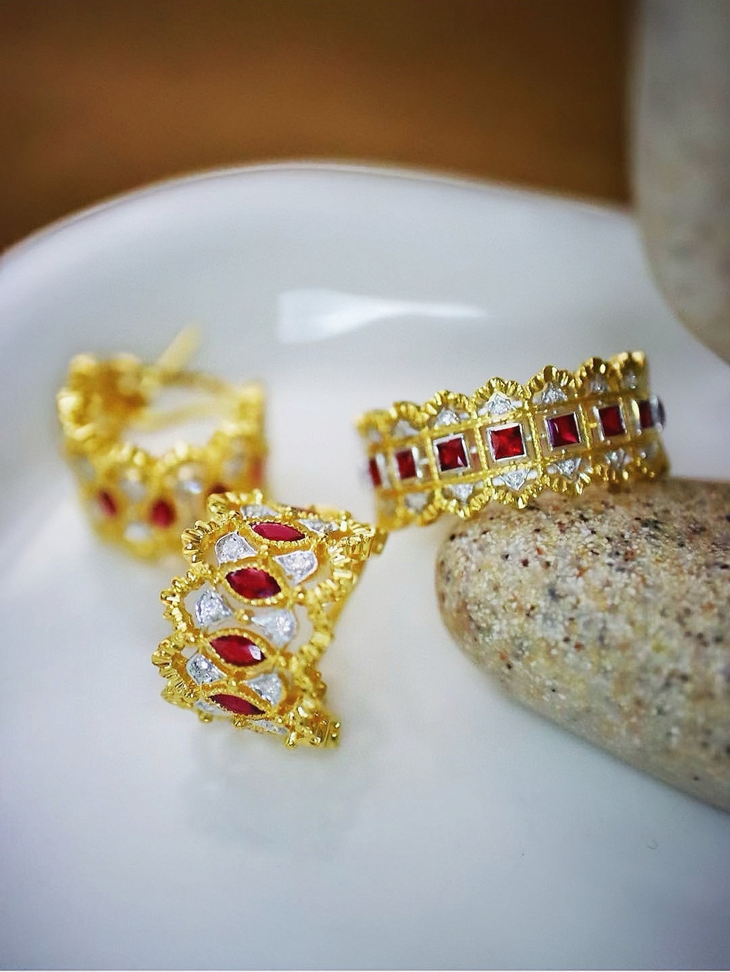 Vintage 18k Gold Diamond Ruby Earring (Item No. VT051)