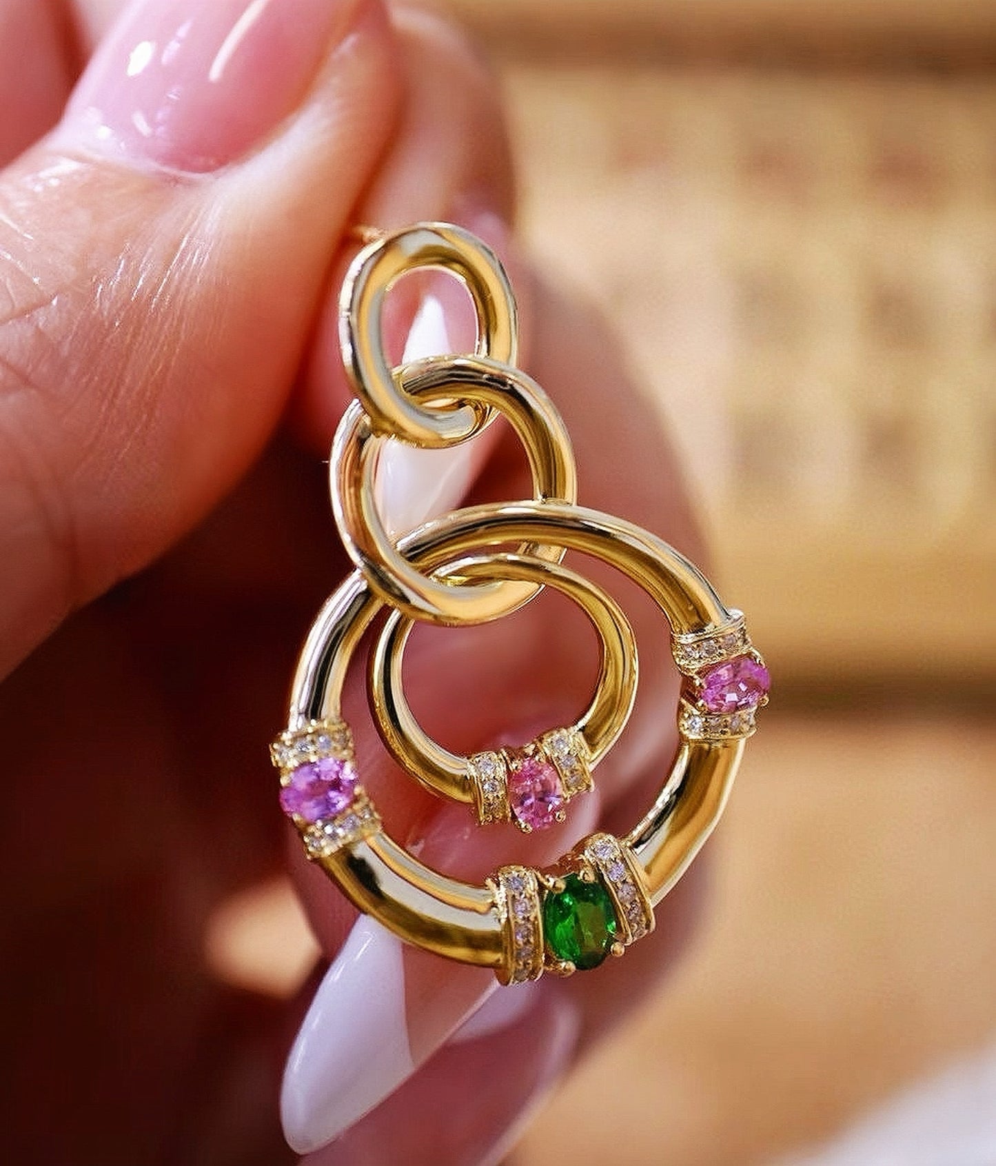 Vintage 18k Gold Diamond Tsavorite Sapphire Earring (Item No. VT067)