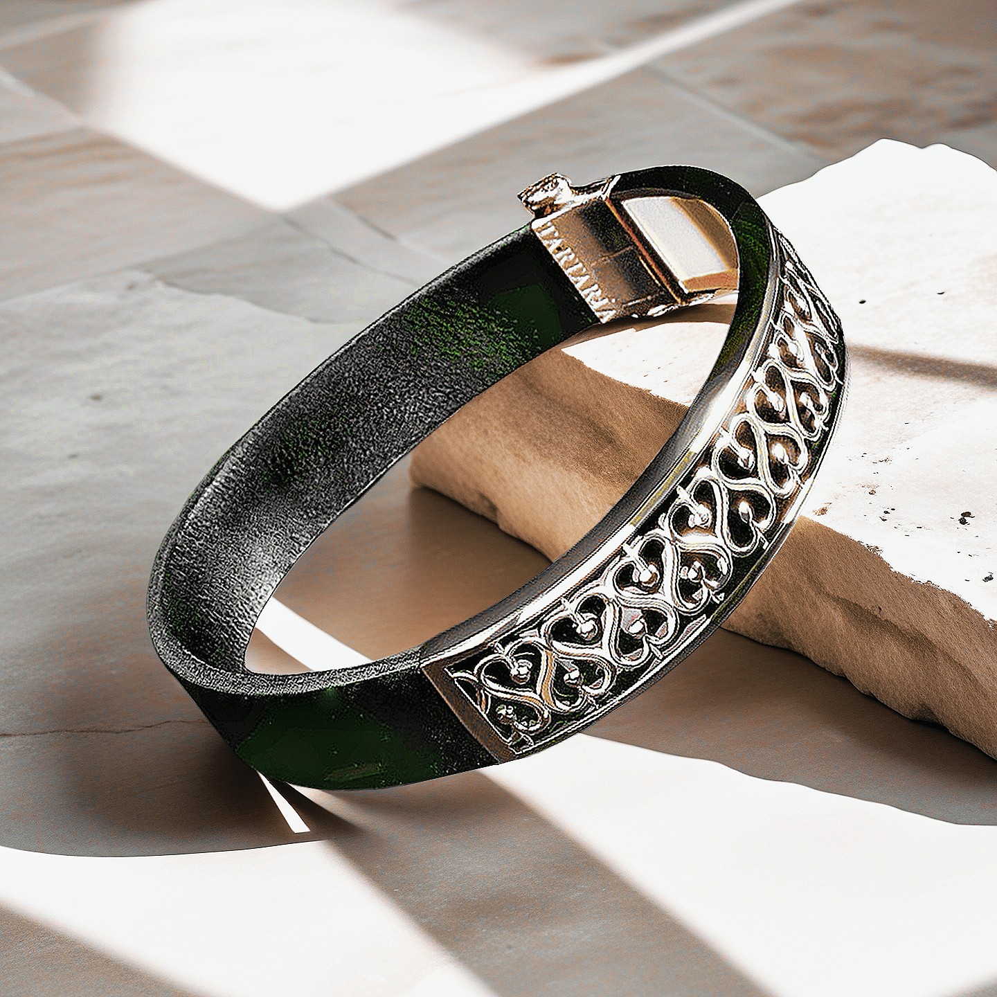 Greek Key Sterling Silver/9k/14k/18k Enamel Leather Gold Bangle(Item No. GB0009)