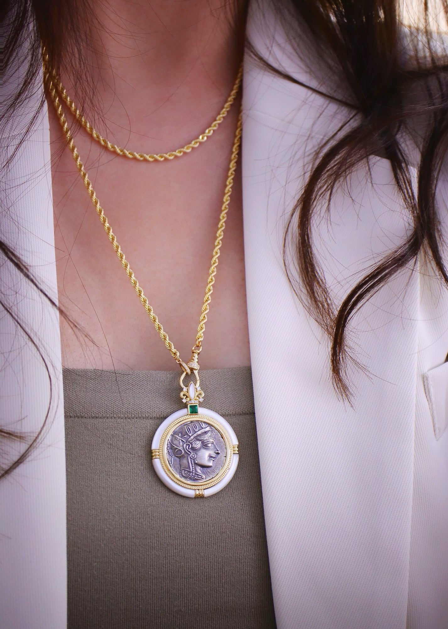 Athena Owl Ancient Coin Medallion 18k Gold Pendant (Item No. COIN008)