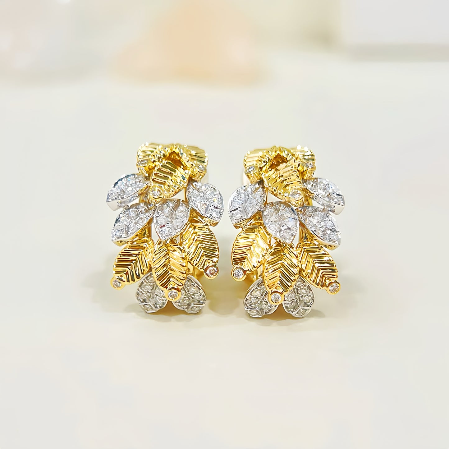 Leaf Vintage 18k Gold Diamond Earring (Item No. VT 289)