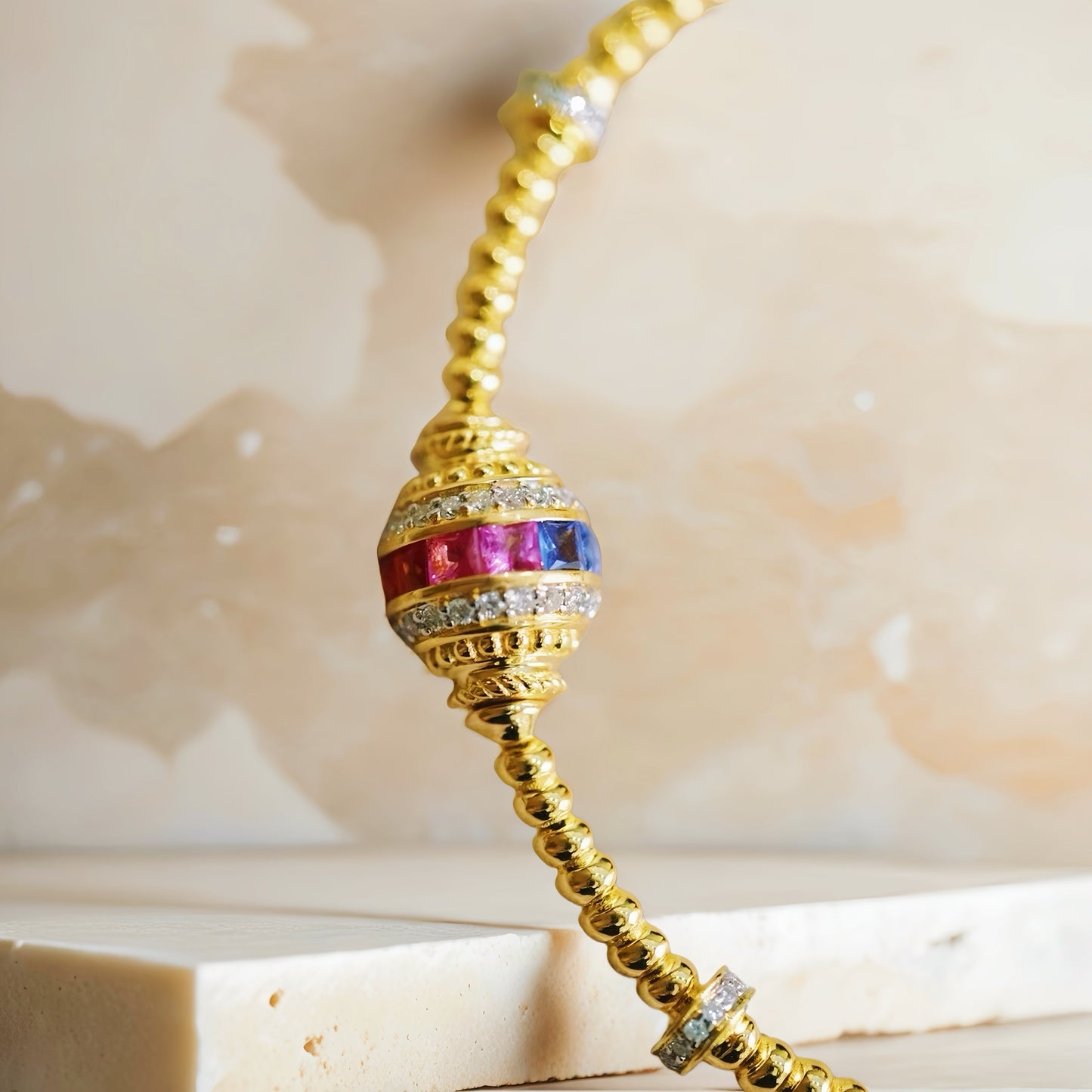 Vintage 18k Gold Diamond Sapphire Bracelet (Item No. VT157)