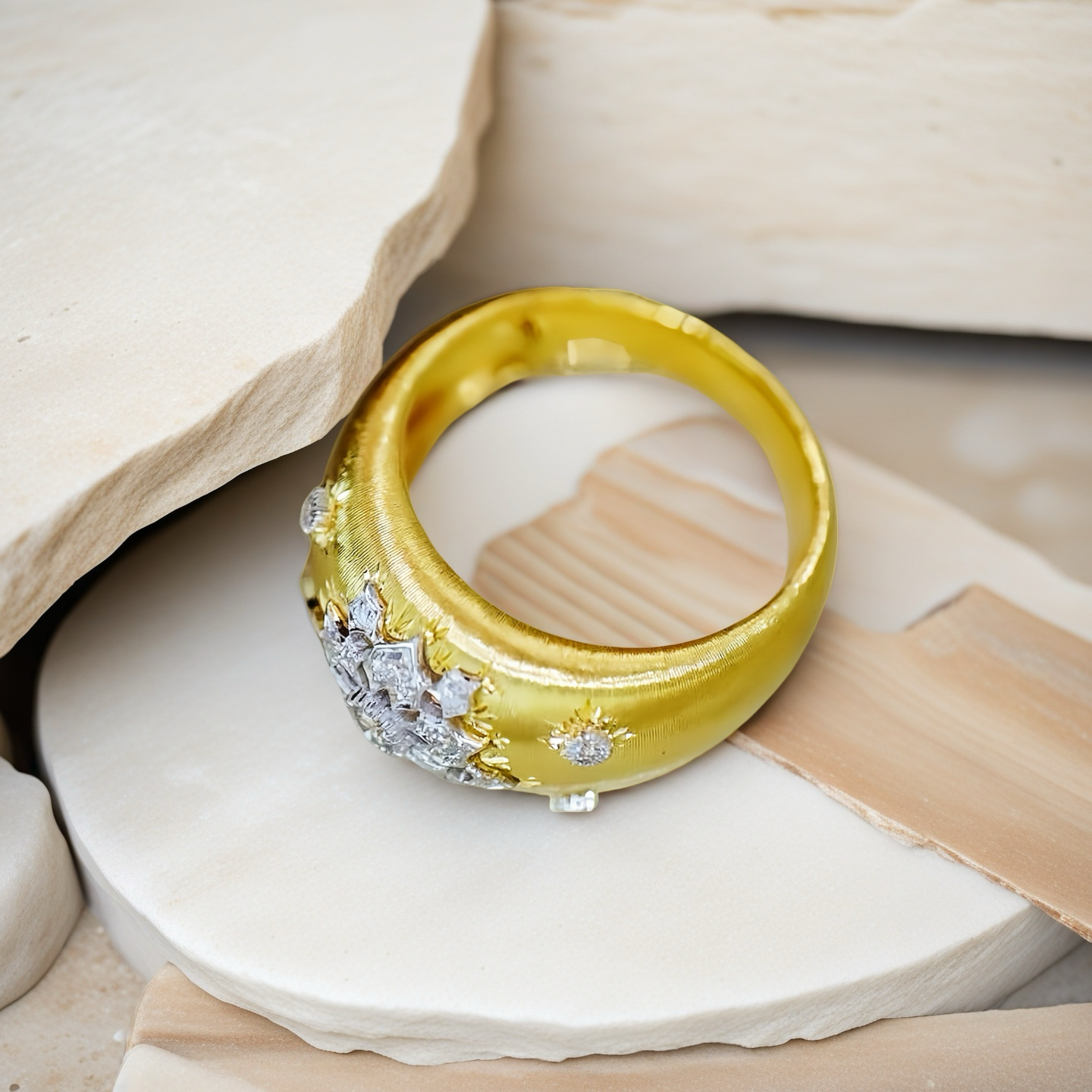 Rigato Engrave Vintage 18k Gold Diamond Ring (Item No. VT030)