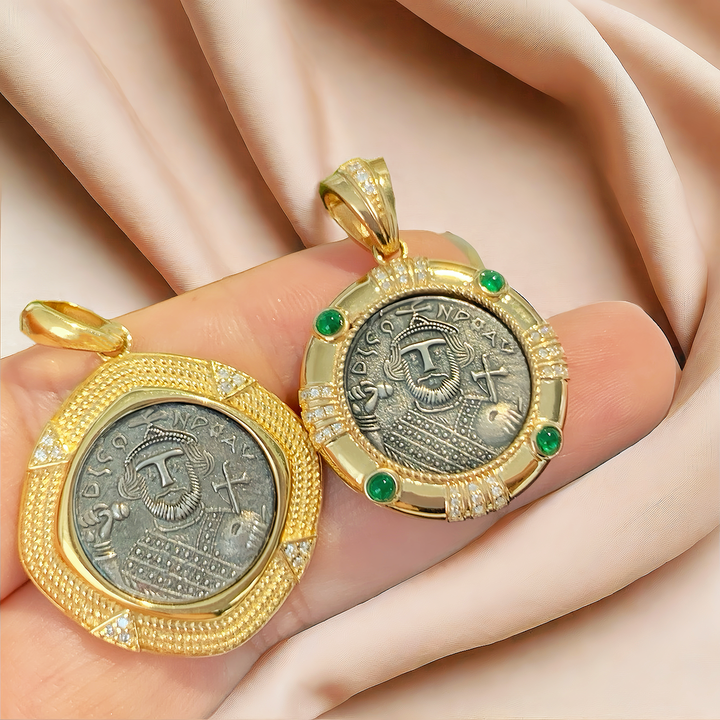 Byzantine Emperor Ancient Greek Coin Medallion 18K Gold Pendant (Item No. COIN63)