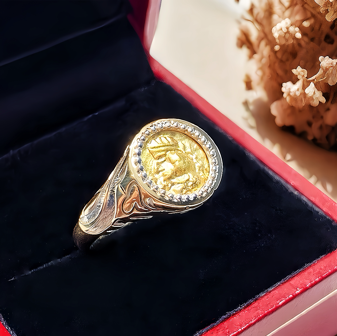 King Ancient Coin Medallion Electrum 24k Gold Ring (Item No. COIN070)