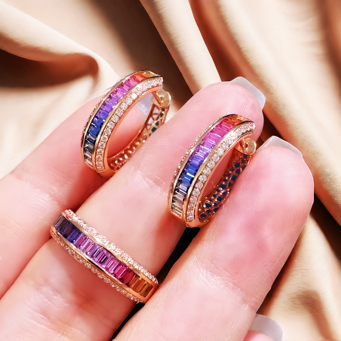 Rainbow Sapphire 18k Gold Earring (Item No. SA115)