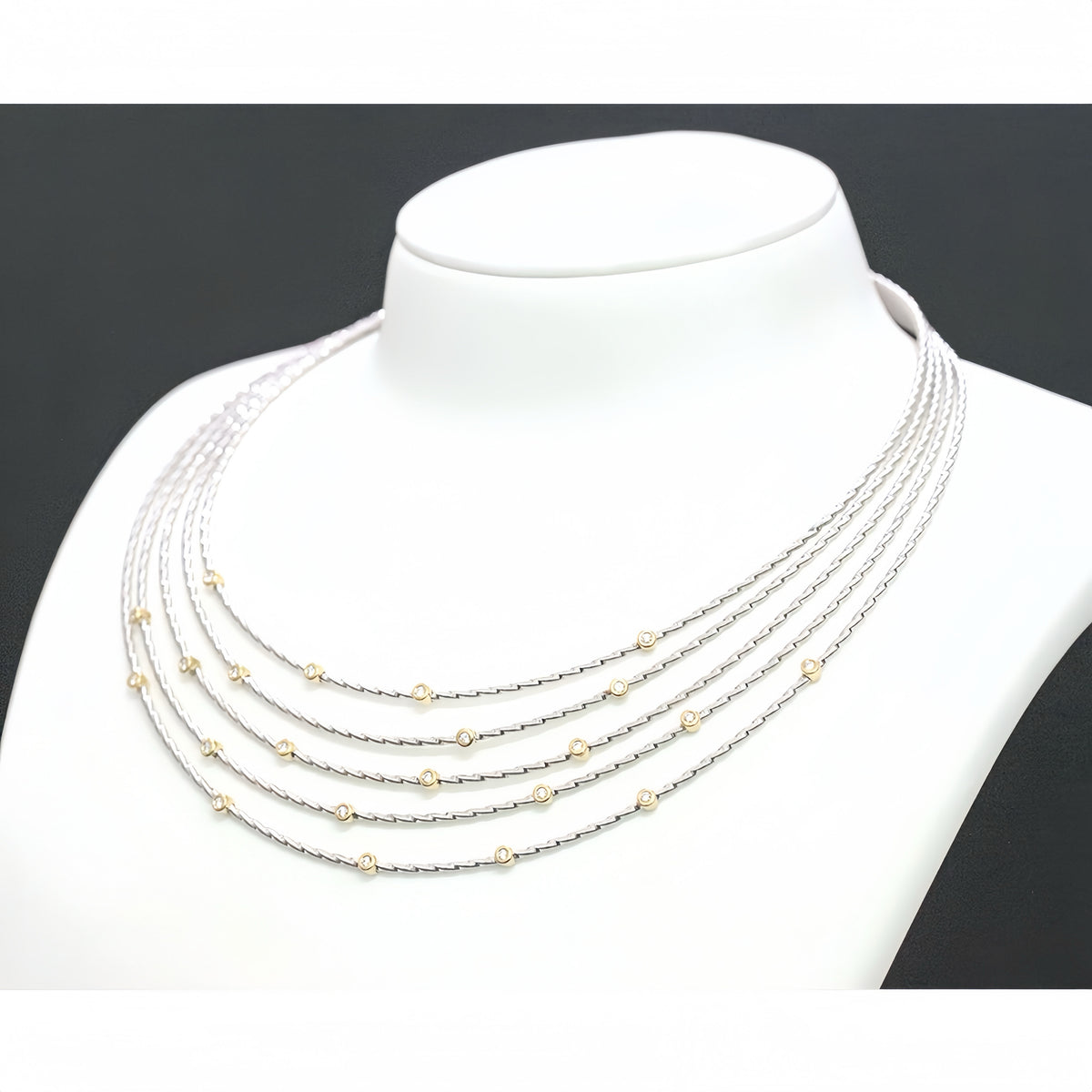 Electroforming Muli-Layer 18k Gold Diamond Necklace (Item No. CN04)