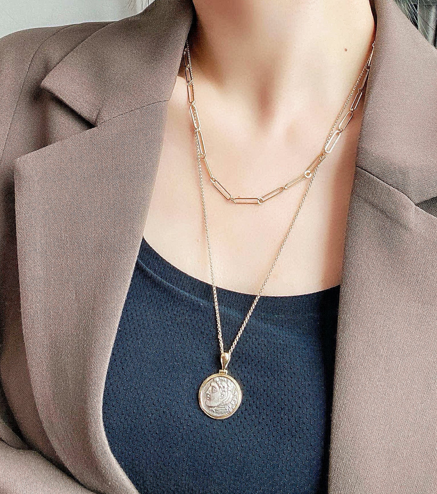 Heracles Ancient Greek Coin Medallion 18K Gold Pendant (Item No. COIN030)