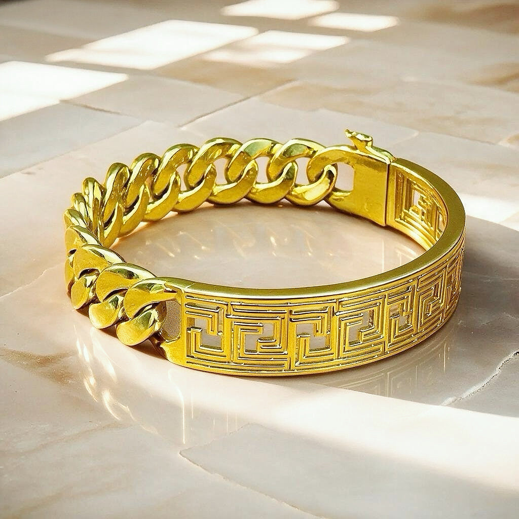 Greek Key Hollow Greek Key 9k/14k/18k Bracelet Chain (Item No. TDBG0003)