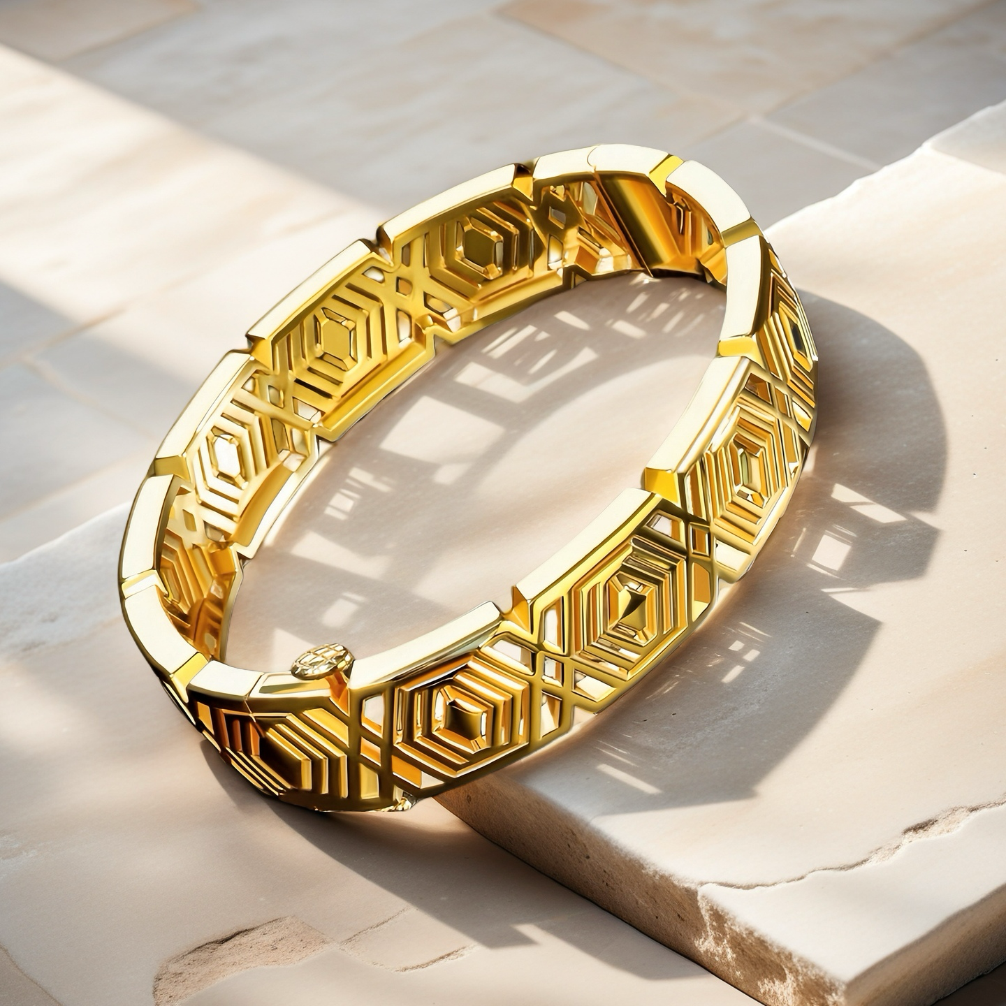 Greek Key Hollow Sterling Silver/9k/14k/18k Gold Bangle(Item No. GB0014)