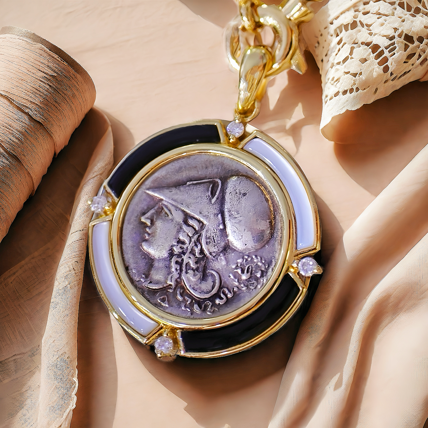 Athena Pegasus Ancient Greek Coin Medallion 18k Gold Pendant (Item No. COIN078)