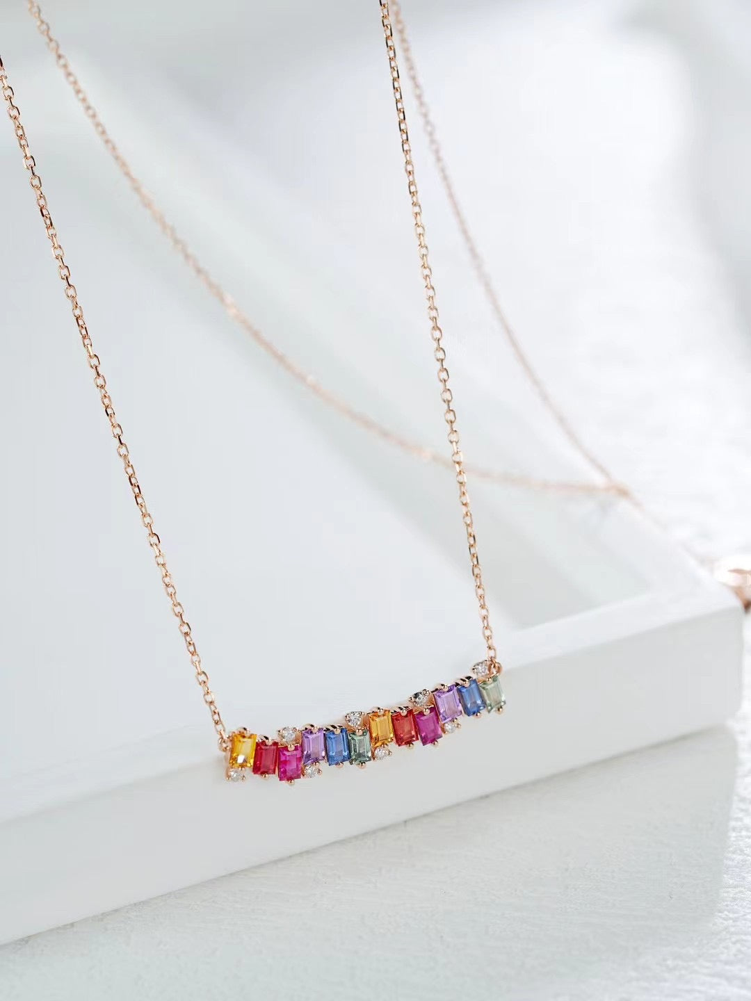 Rainbow Sapphire 18k Gold Necklace Set (Item No. SA099)