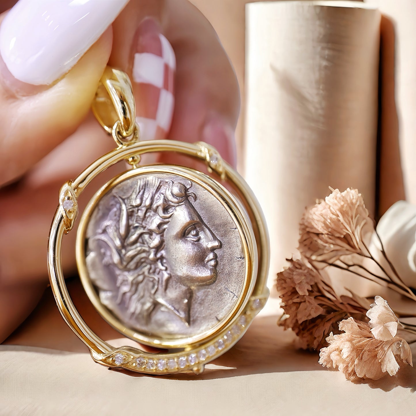 Demeter Ancient Greek Coin Medallion 18K Gold Pendant (Item No. COIN010)