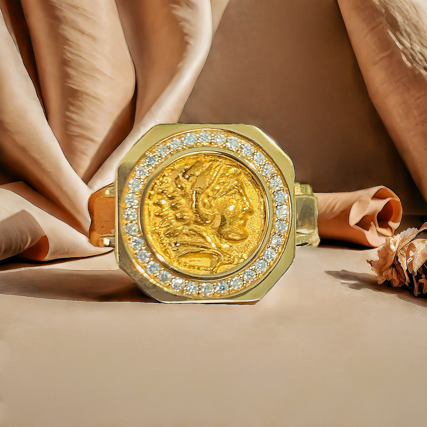 Ancient Greek Coin Medallion Electrum Gold 24k Gold Ring (Item No. COIN72)