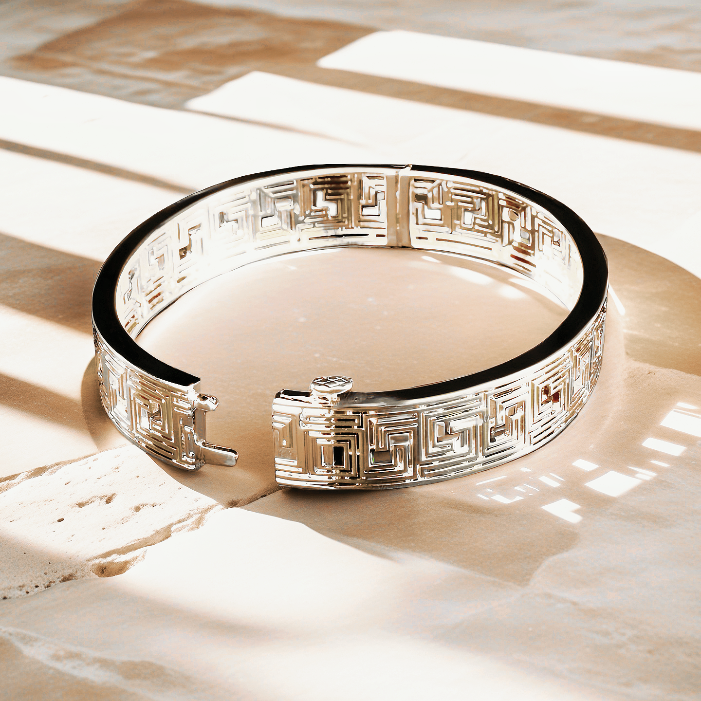 Greek Key Hollow Sterling Silver/9k/14k/18k Gold Bangle(Item No. GB0018)