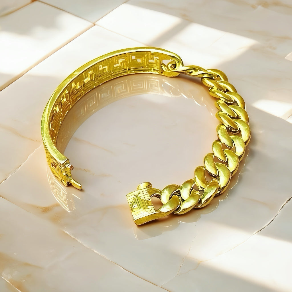 Greek Key Hollow Greek Key 9k/14k/18k Bracelet Chain (Item No. TDBG0003)