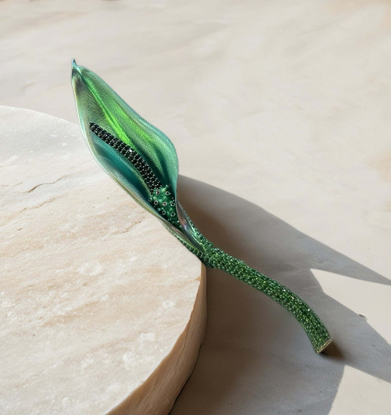 Anodized Titanium Green Tsavorite Brooch (Item No. TA010)