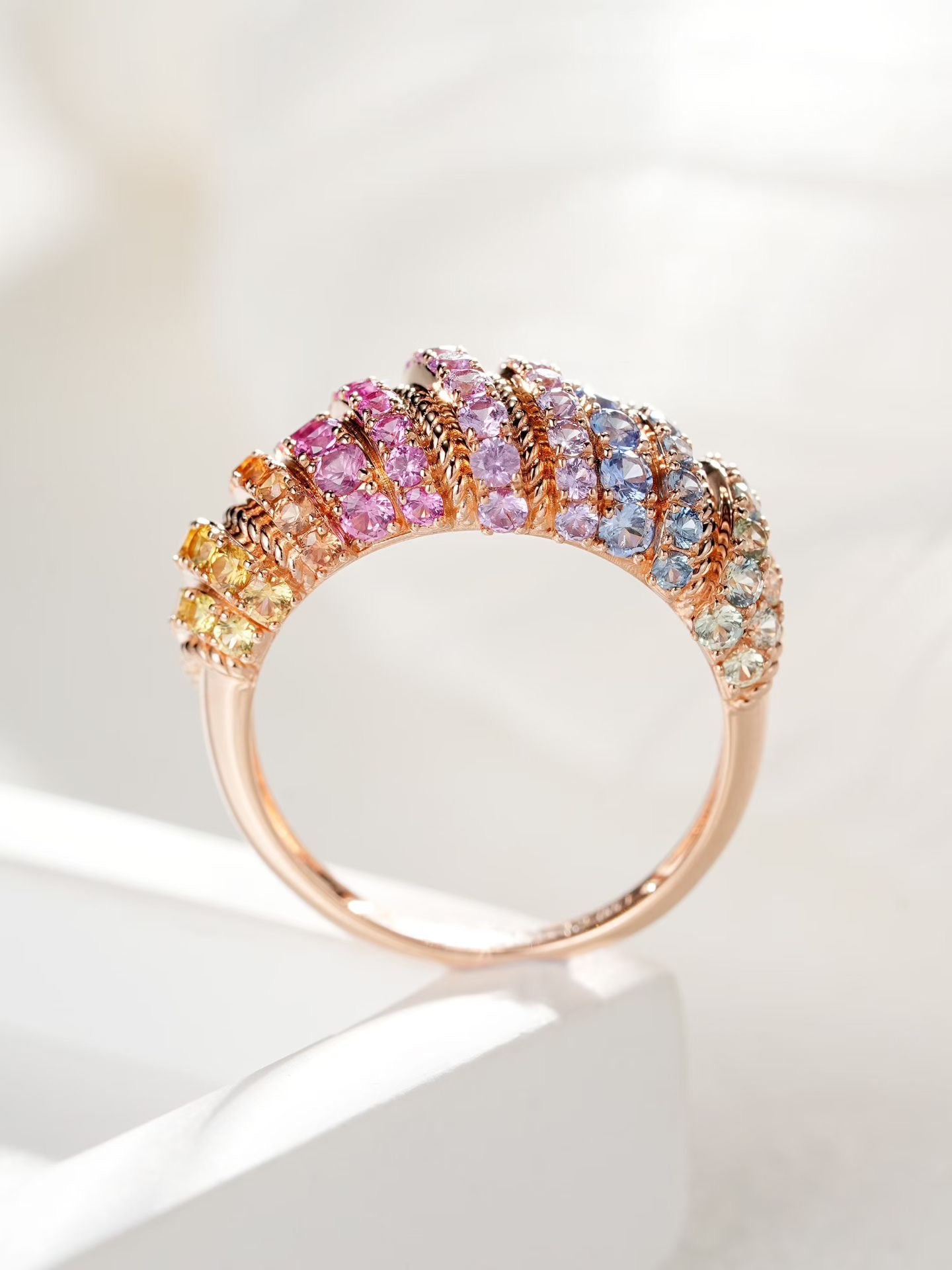 Croissant Rainbow Sapphire 18k Gold Ring (Item No. SA141)