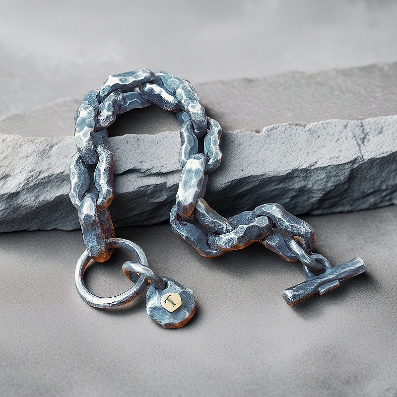 Heavy Metal Hammered Silver Bracelet Oxidized (Item No.B0608)