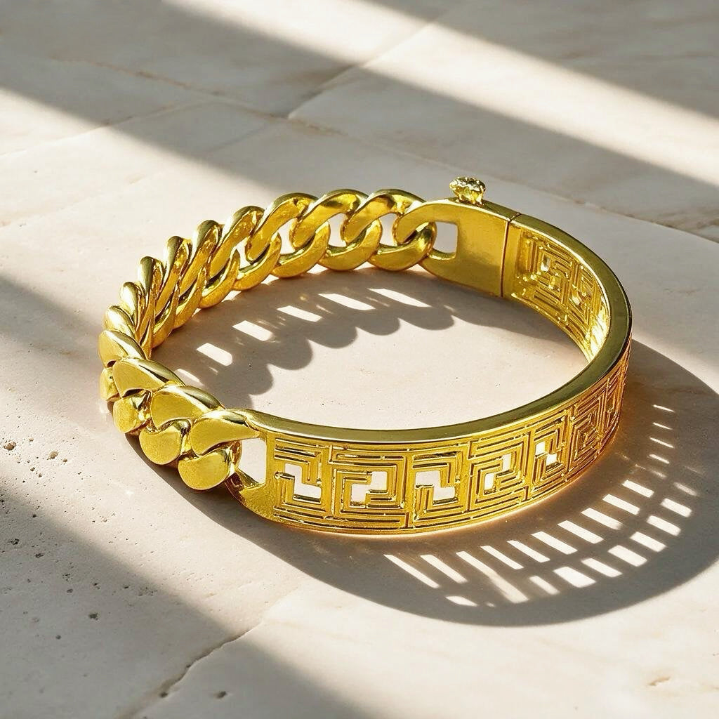 Greek Key Hollow Greek Key 9k/14k/18k Bracelet Chain (Item No. TDBG0003)