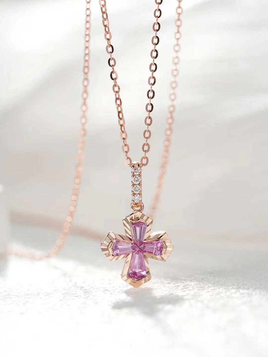 Cross Rainbow Sapphire 18K Gold Pendant (Item No. SA054)