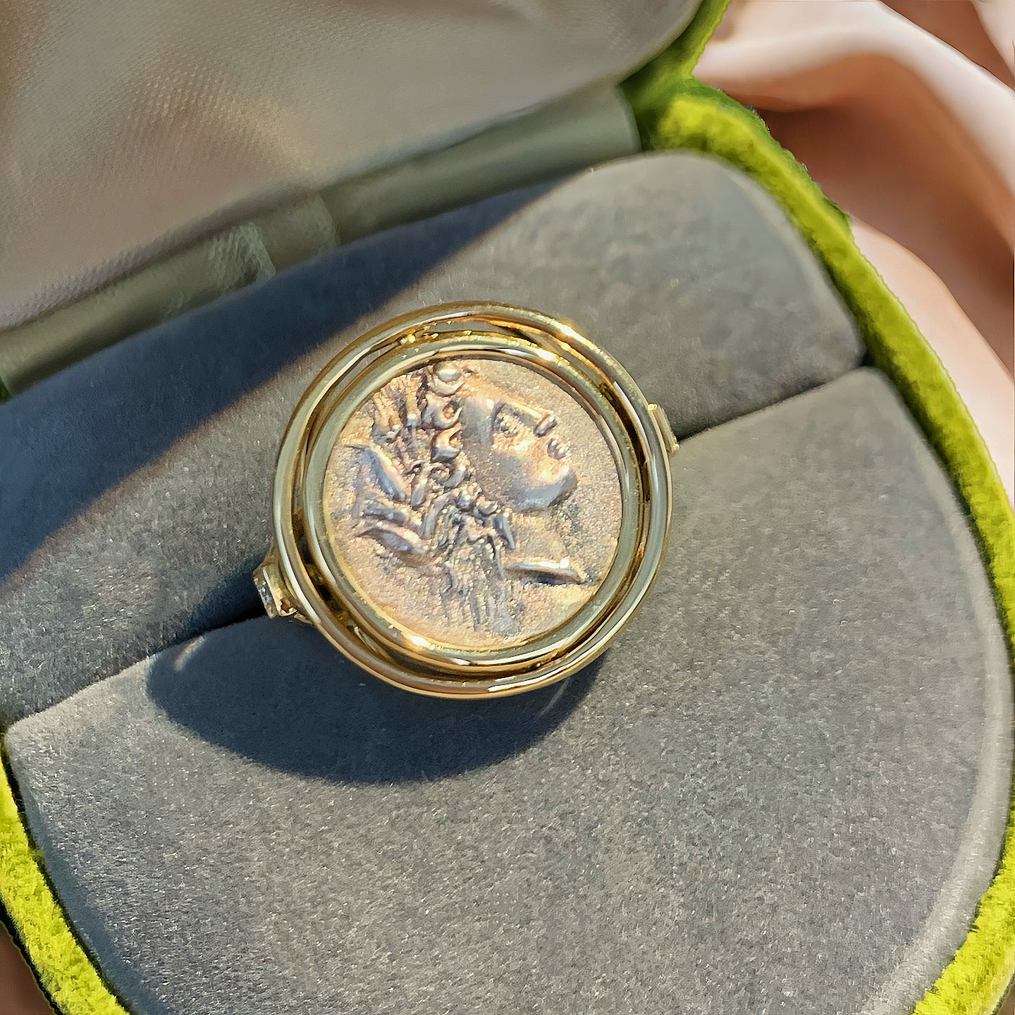 Demeter Ancient Coin Medallion 18K Gold Ring (Item No. COIN096)