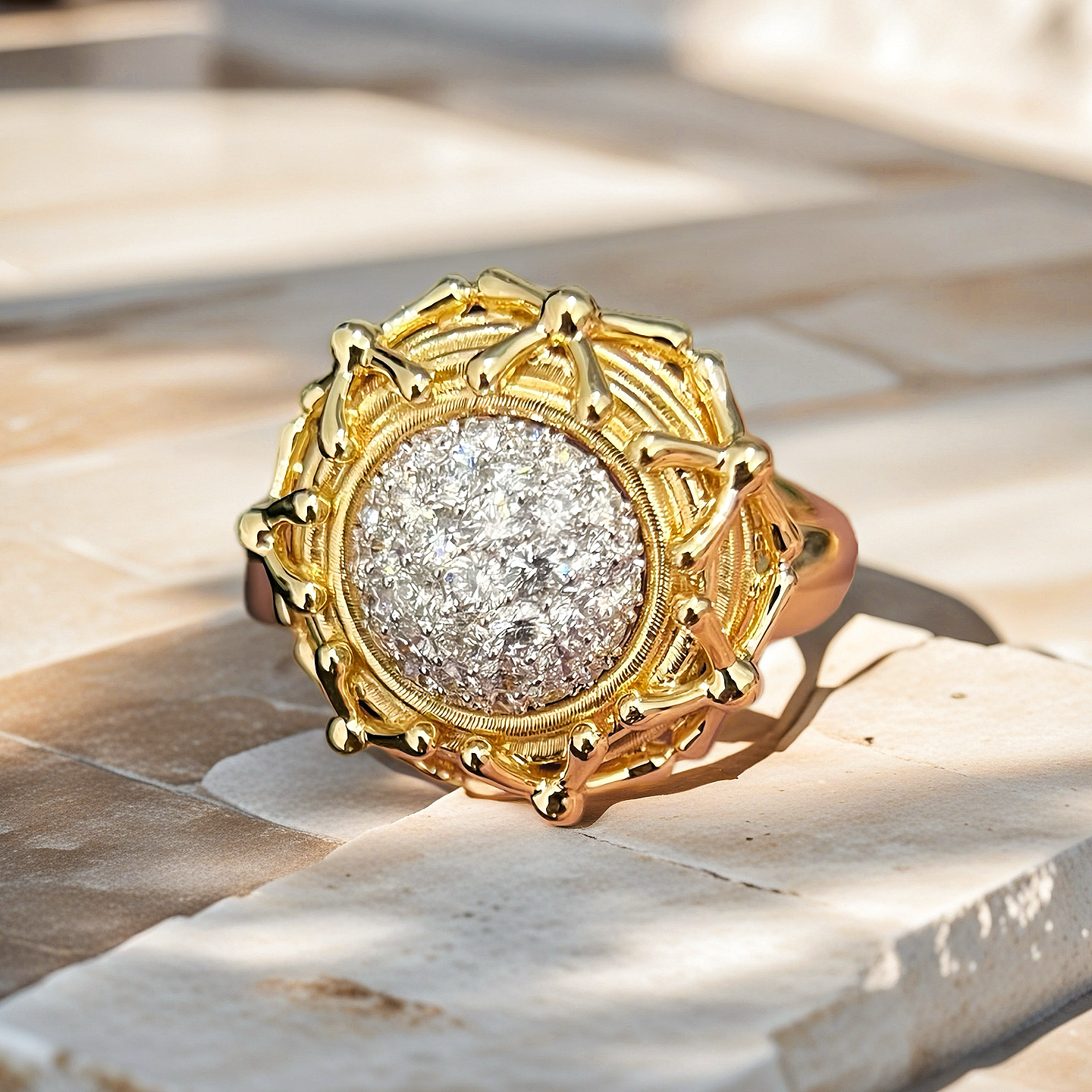 Sun Flower Vintage 18k Gold Diamond Ring (Item No. VT004)