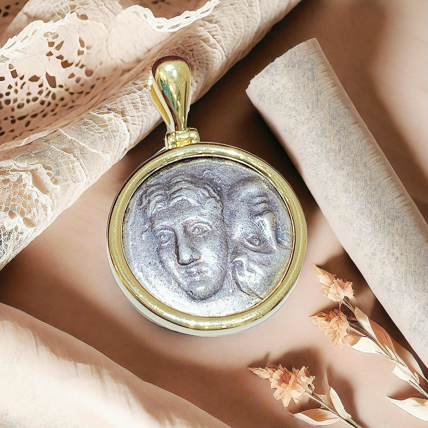 Germini Ancient Coin Medallion 18K Gold Pendant Ring Bracelet (Item No. COIN069)