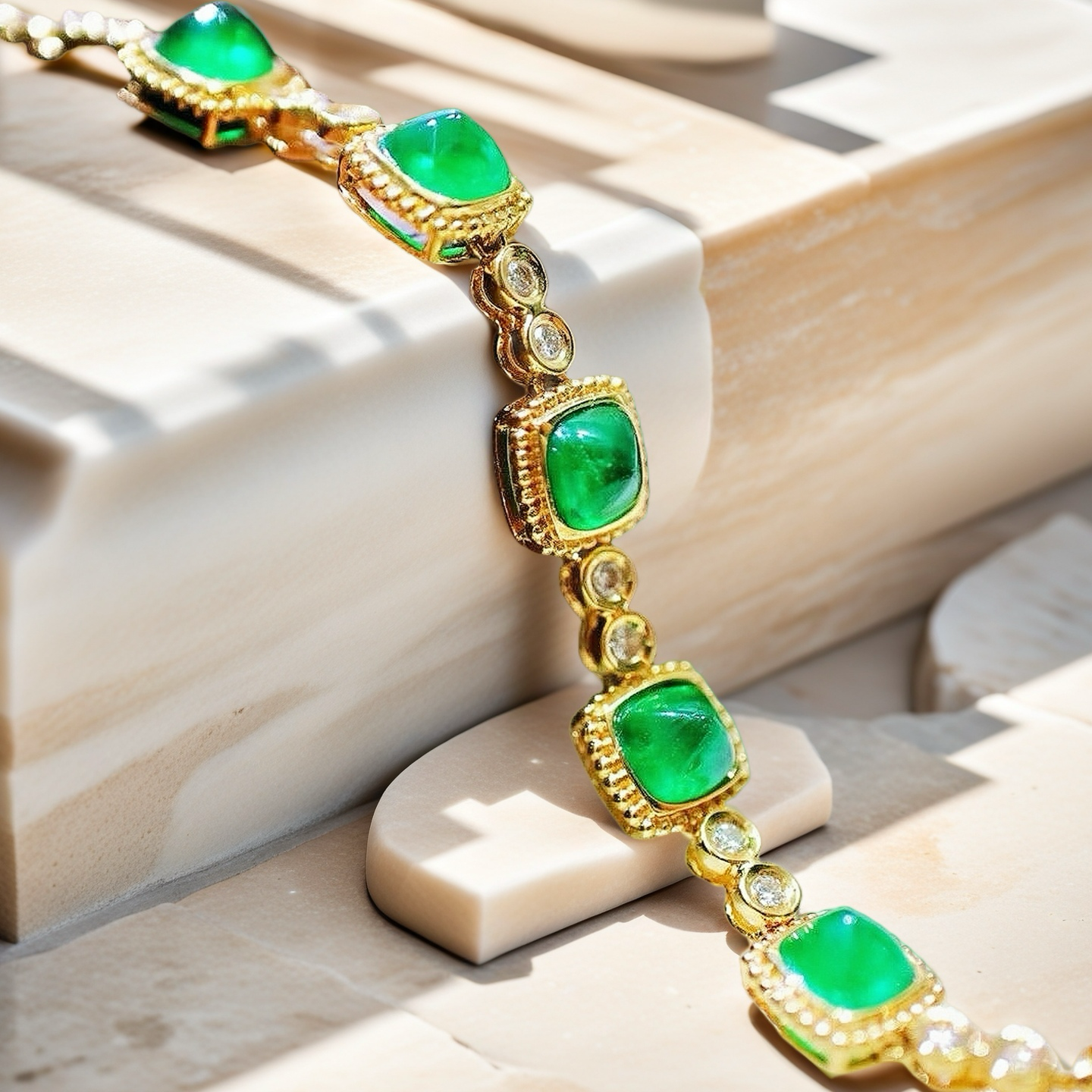 Vintage 18k Gold Diamond Emerald Bracelet (Item No. VT119)