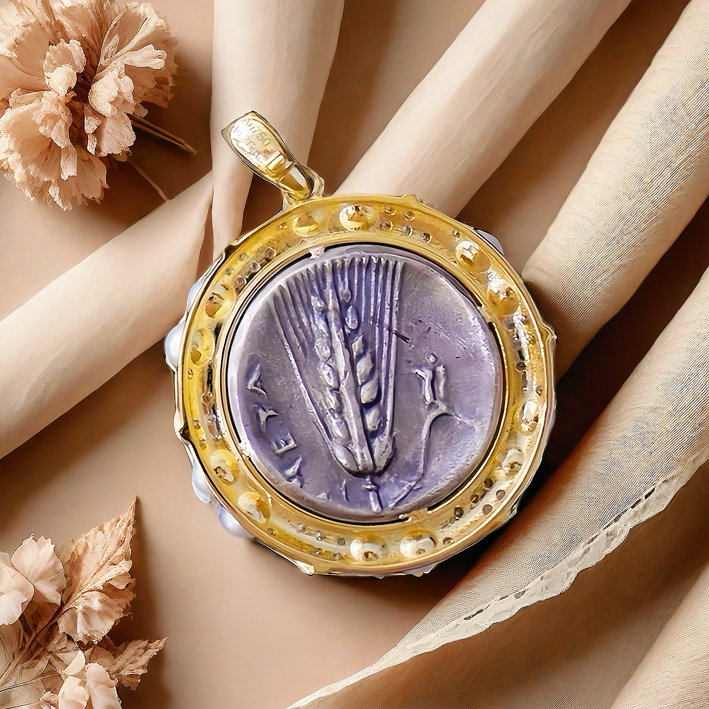 Demeter Ancient Coin Medallion 18K Gold Pendant (Item No. COIN015)