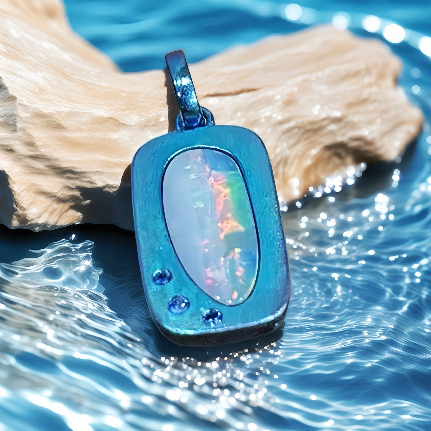 Anodized Titanium Ocean Blue Opal Pendant (Item No. TA005)