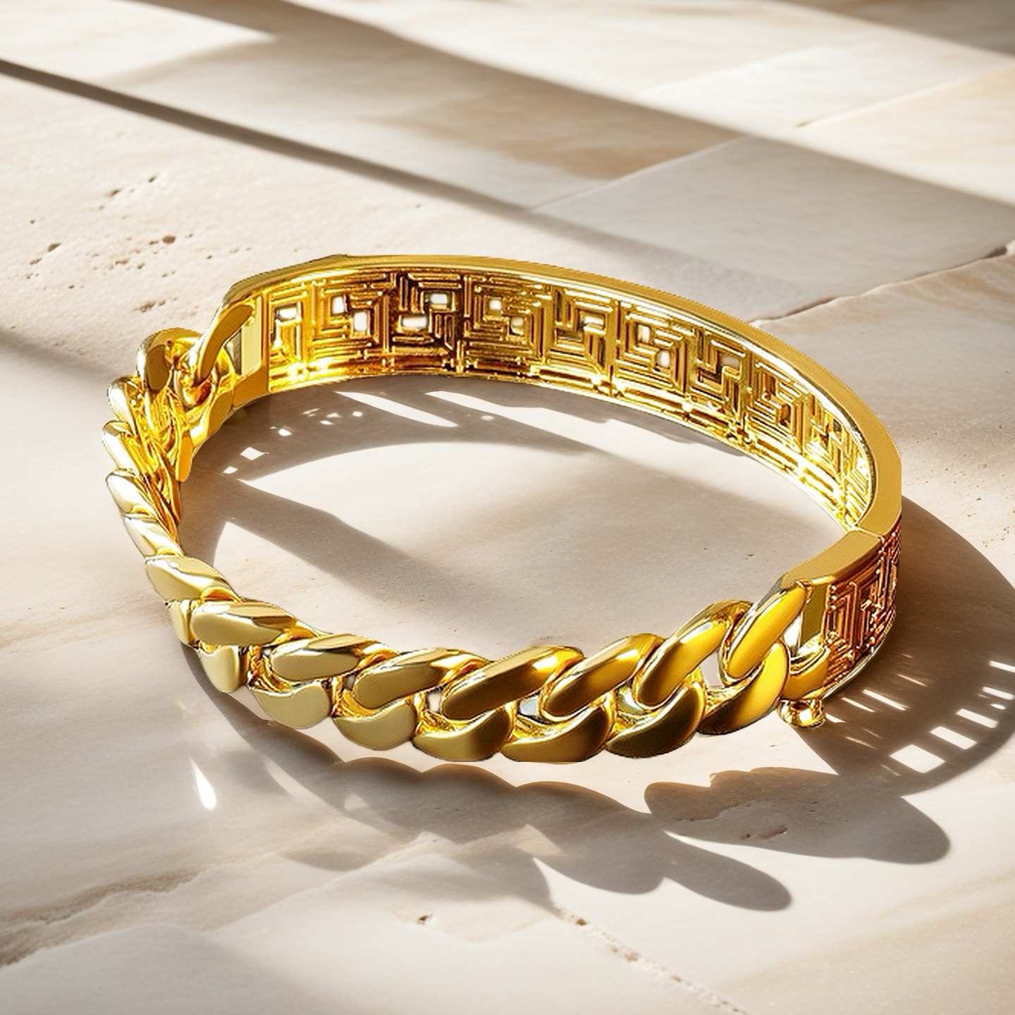 Greek Key Hollow Sterling Silver/9k/14k/18k Bracelet Chain (Item No. GB0003)