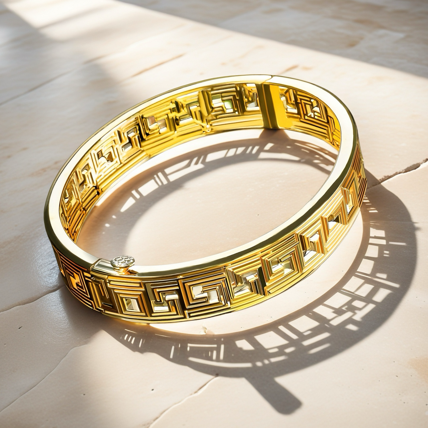 Greek Key Hollow Sterling Silver/9k/14k/18k Gold Bangle(Item No. GB0018)