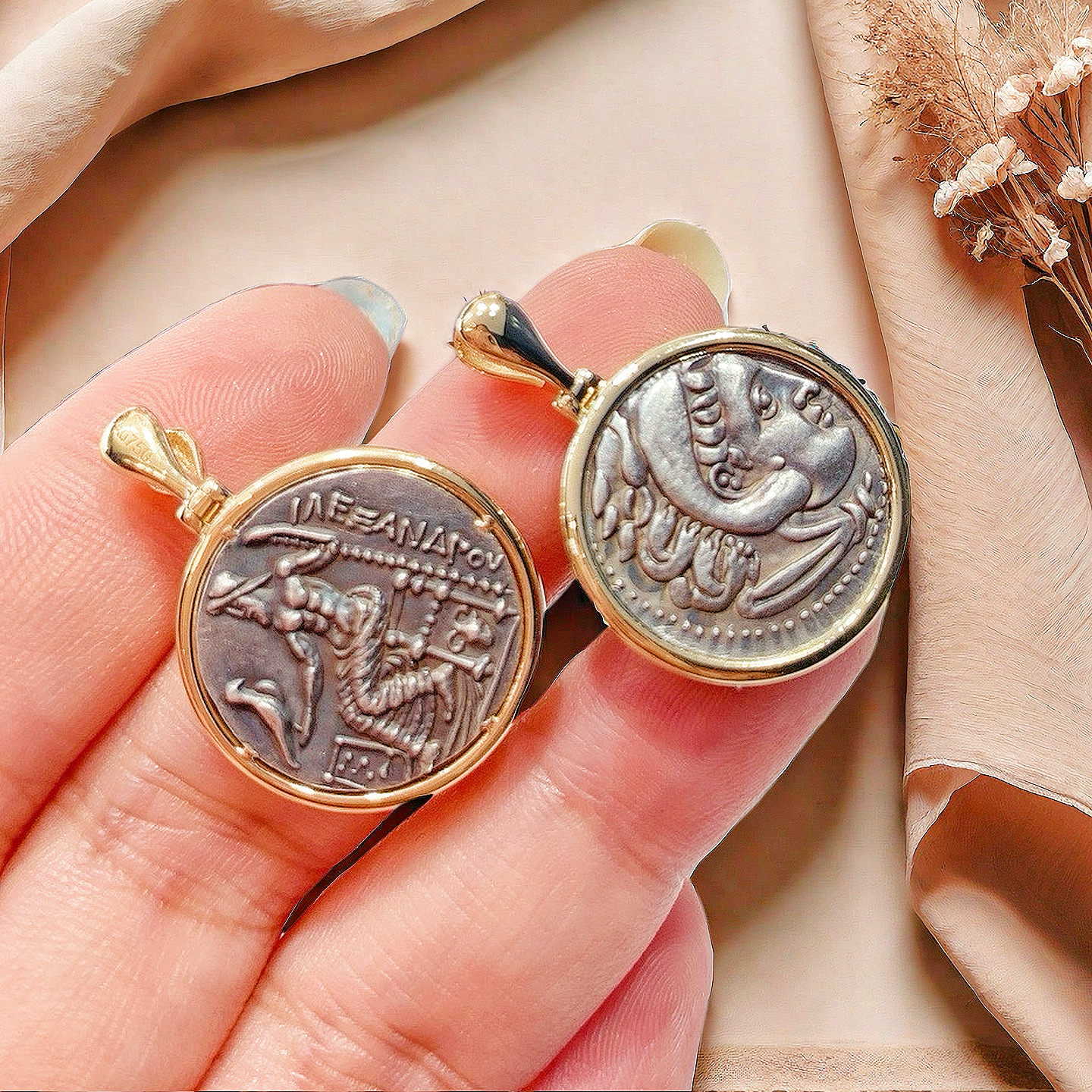 Heracles Ancient Greek Coin Medallion 18K Gold Pendant (Item No. COIN030)