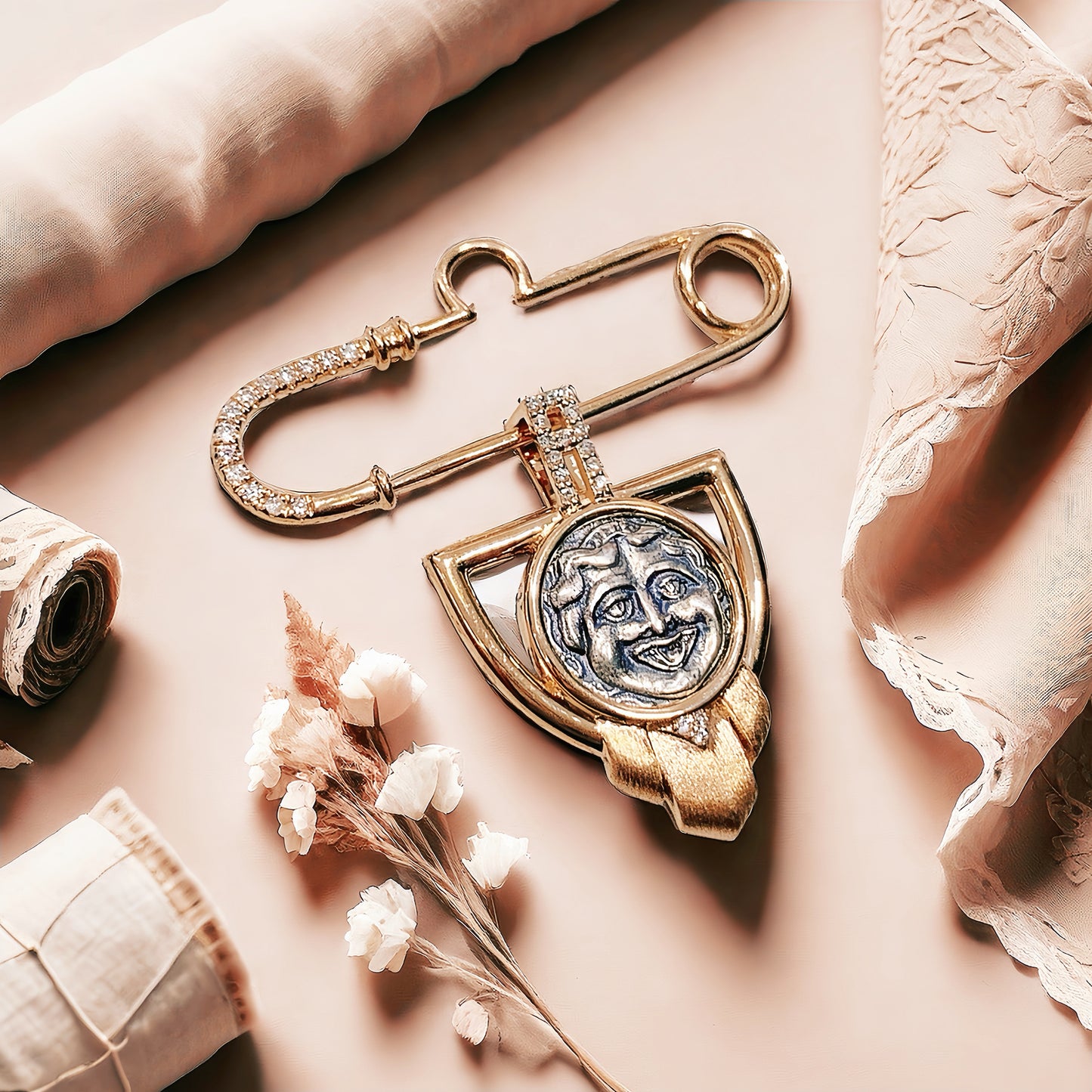 Medusa Ancient Greek Coin Medallion 18K Gold Pendant (Item No. COIN039)