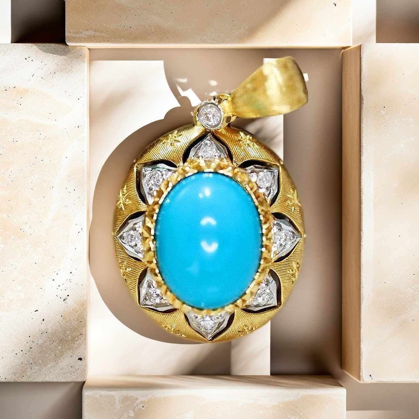 Vintage Turquoise 18k Gold Diamond Pendant (Item No. VT090)