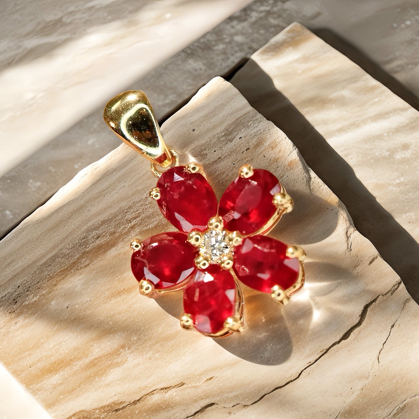 Flower 18k Gold Diamond Ruby Pendant (Item No. VT200)