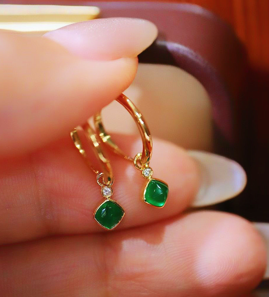 Vintage 18k Gold Emerald Diamond Earring (Item No. VT056)