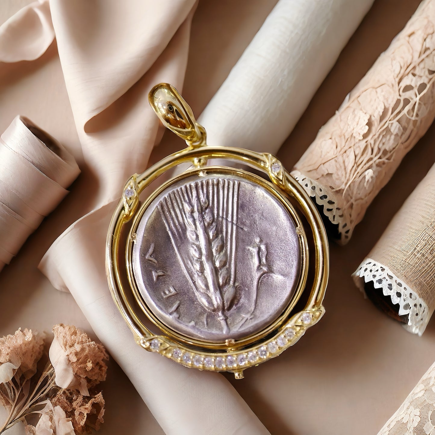 Demeter Ancient Greek Coin Medallion 18K Gold Pendant (Item No. COIN010)