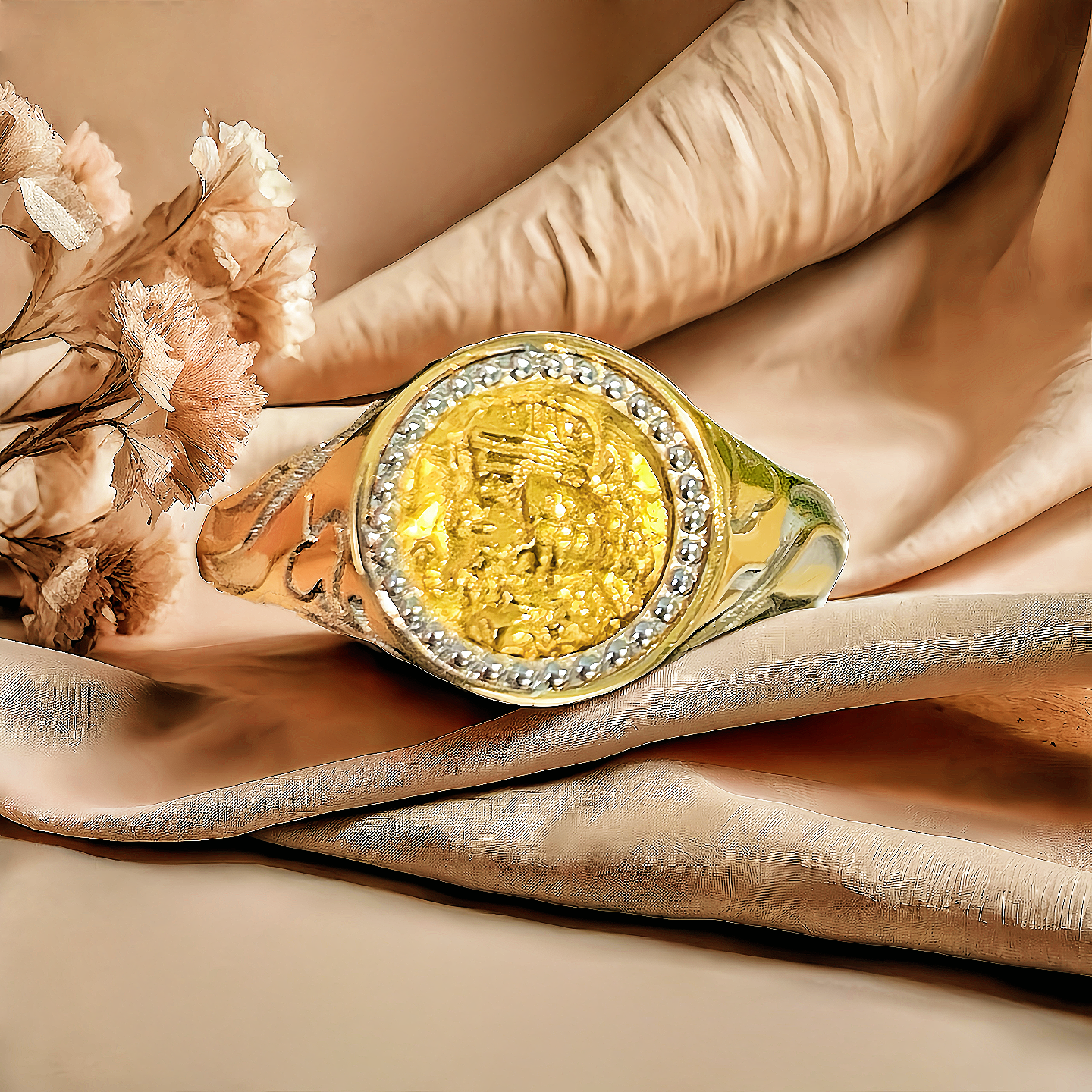 King Ancient Coin Medallion Electrum 24k Gold Ring (Item No. COIN070)