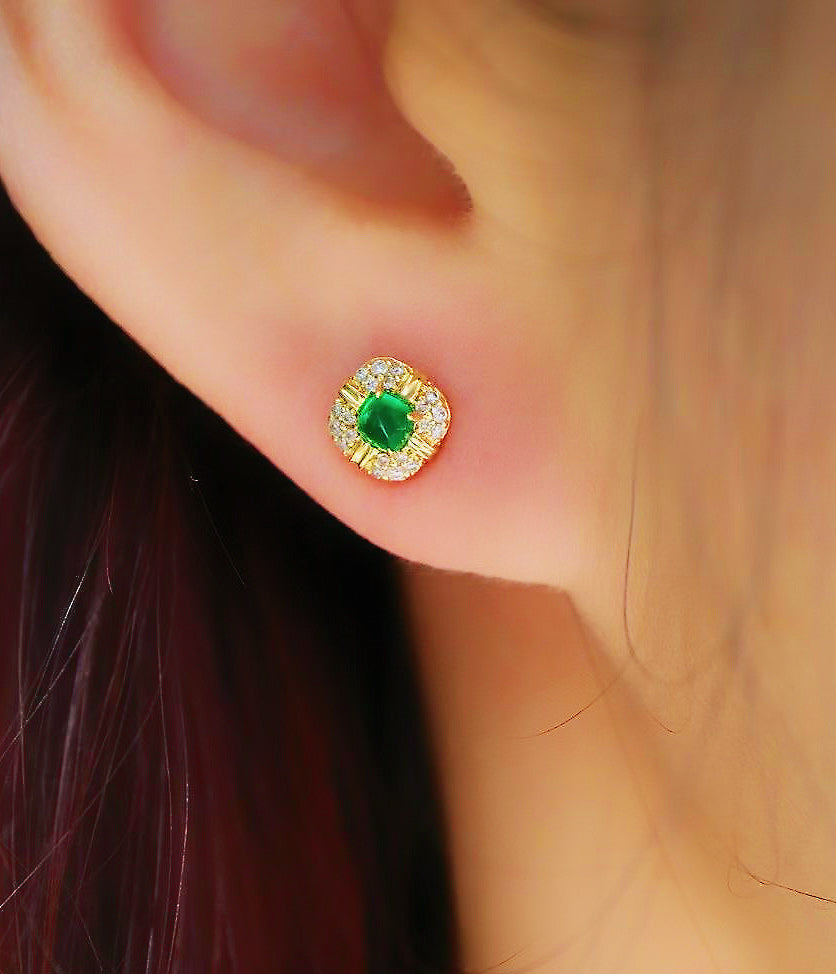 Vintage 18k Gold Diamond Emerald Earring (Item No. VT057)