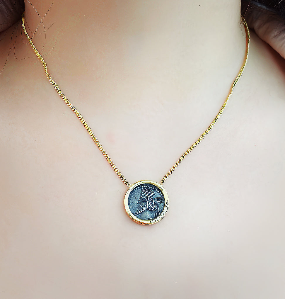 Parthian Emperor Ancient Greek Coin Medallion 18K Gold Pendant (Item No. COIN049)