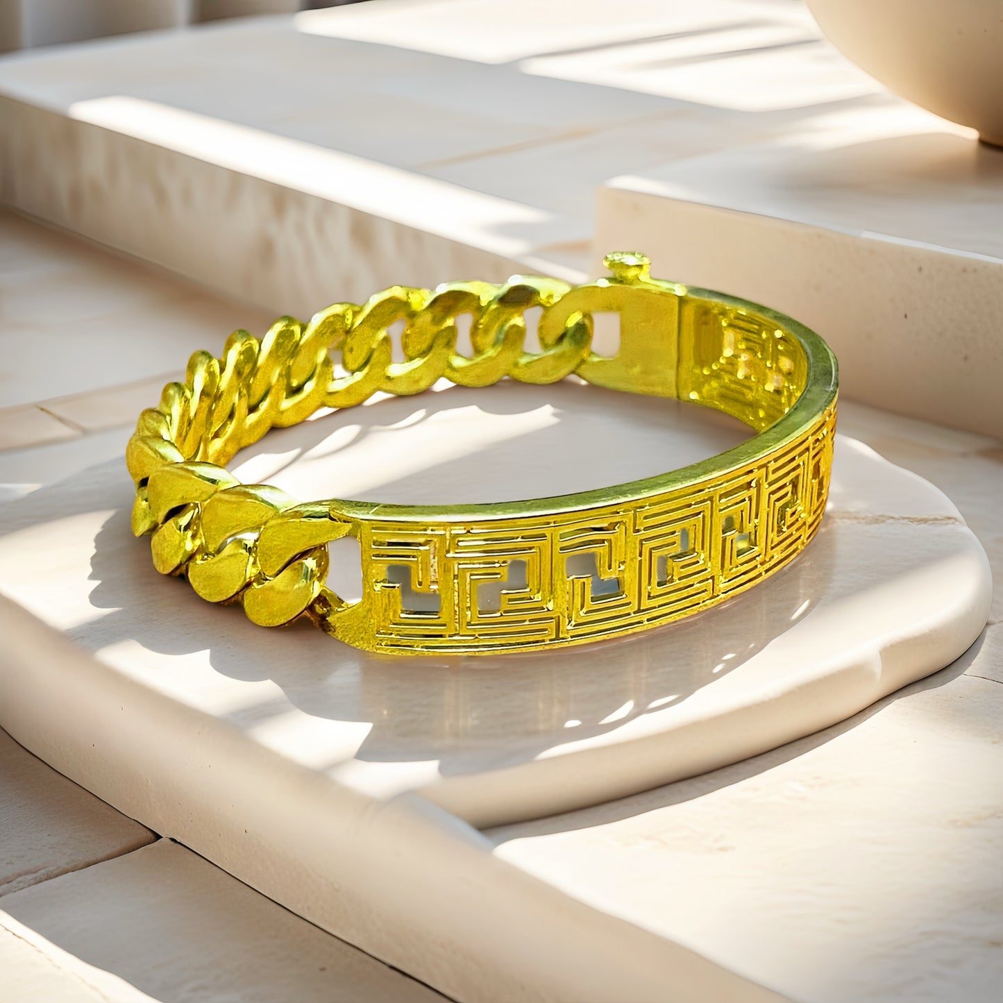 Greek Key Hollow Sterling Silver/9k/14k/18k Bracelet Chain (Item No. GB0003)