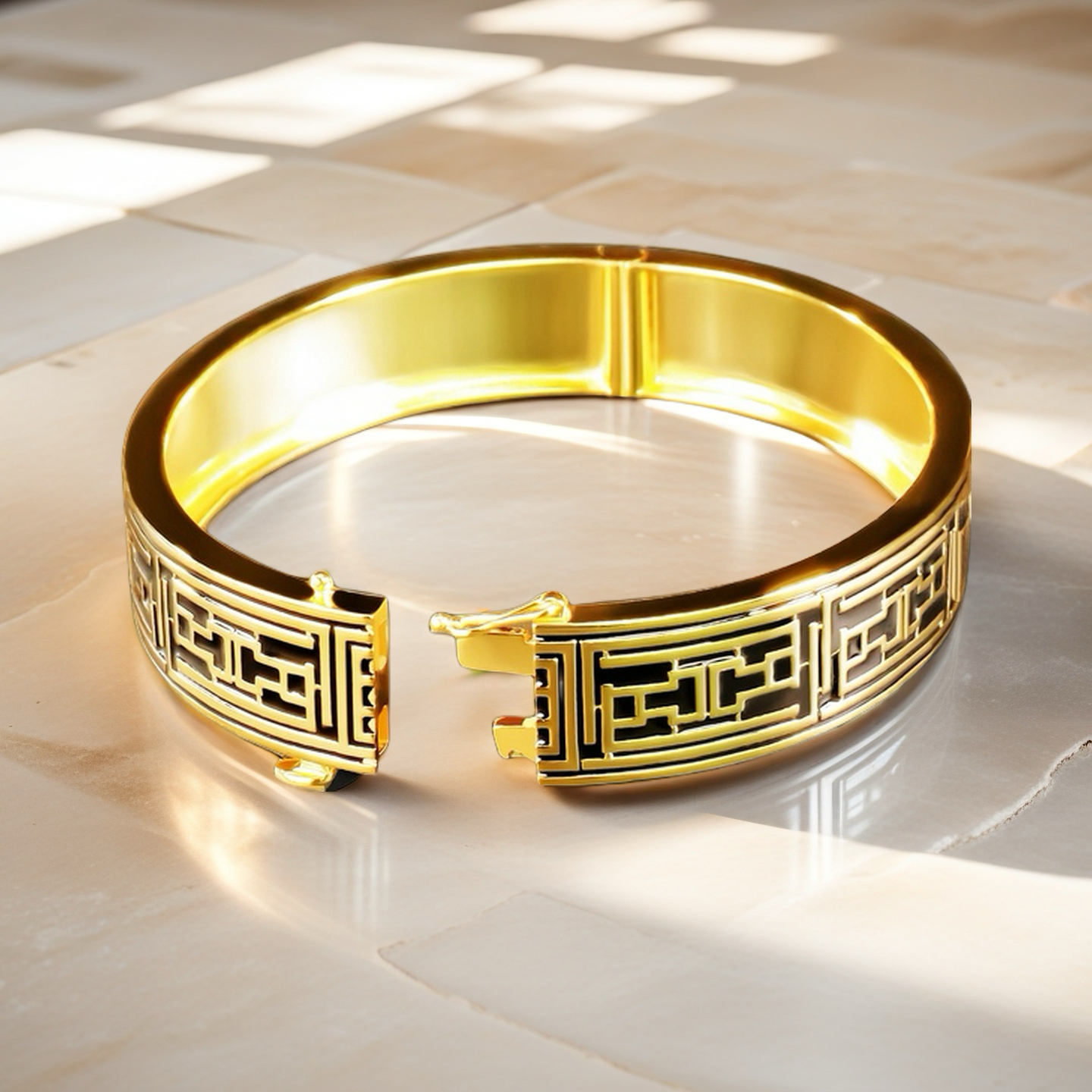 Greek Key Enamel 925 Sterling Silver/9k/14k/18k Gold Bangle(Item No. GB0013)